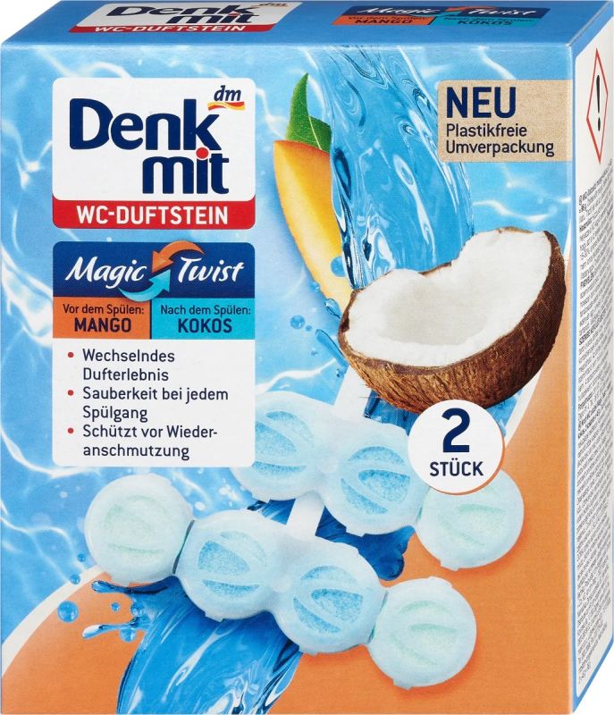 Підвіска для унітазу з подвійним ароматом манго-кокос Denkmit Magic Twist 2 шт