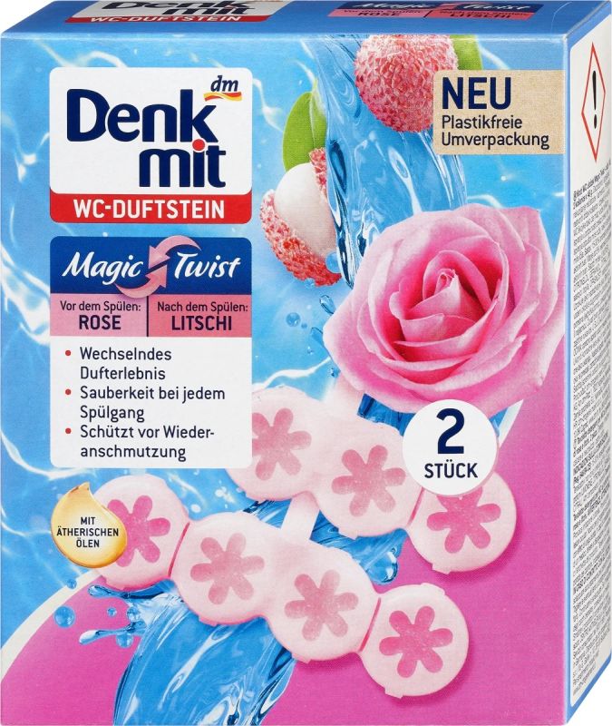 Підвіска для унітазу з подвійним ароматом троянда-лічі Denkmit Magic Twist 2 шт