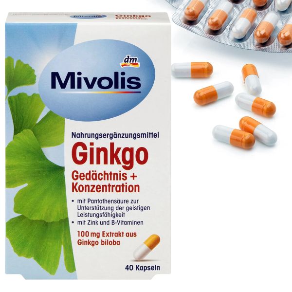 Вітаміни для пам'яті з гінкго, вітамінами групи B та цинком Ginkgo Kapseln 40шт