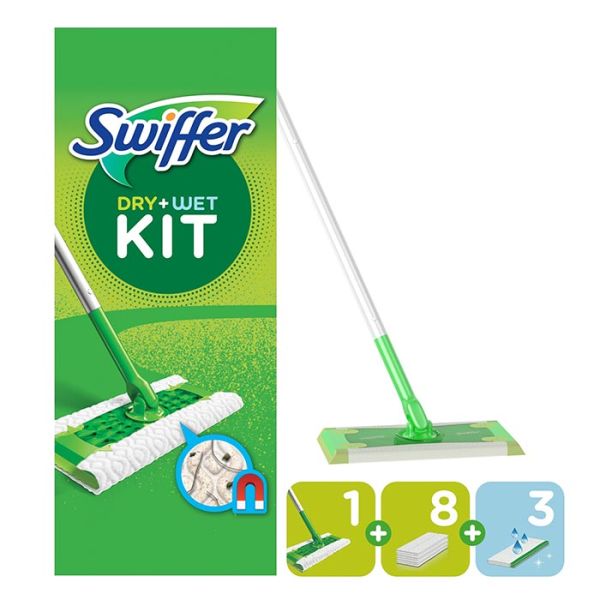 Набір Swiffer швабра, 8 сухих і 3 вологі серветки для пилу