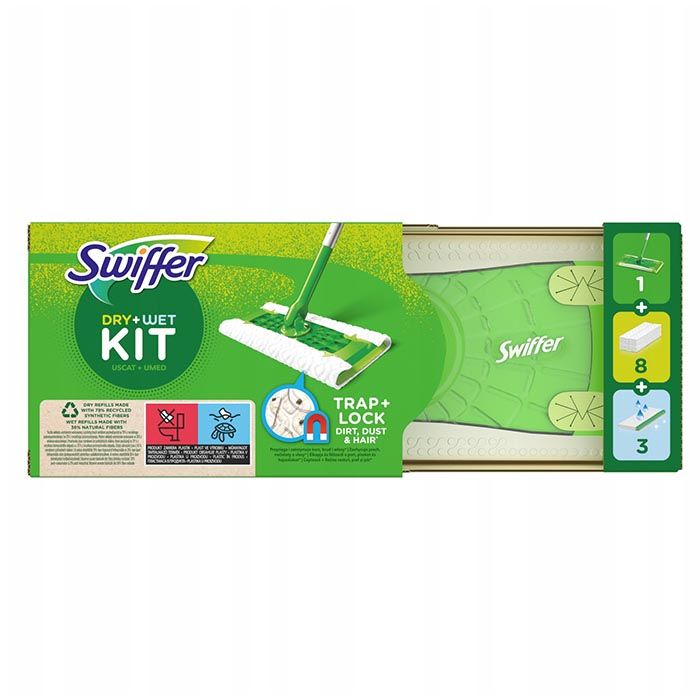 Набір Swiffer швабра, 8 сухих і 3 вологі серветки для пилу