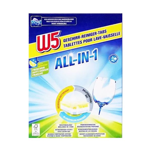 Таблетки для посудомийних машин W5 All in One Лимон 60 шт