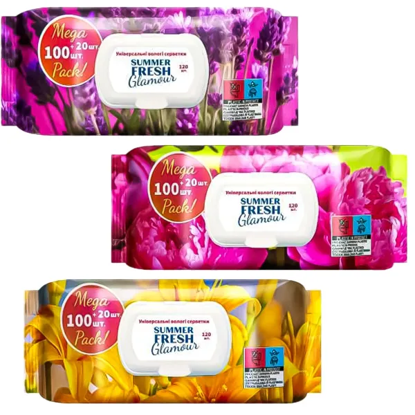 Серветки вологі з ароматом Summer Fresh з клапаном 120 шт