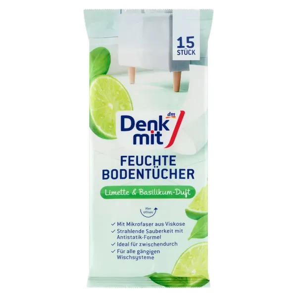 Вологі серветки для підлоги лайм і базилік Denkmit 15 шт